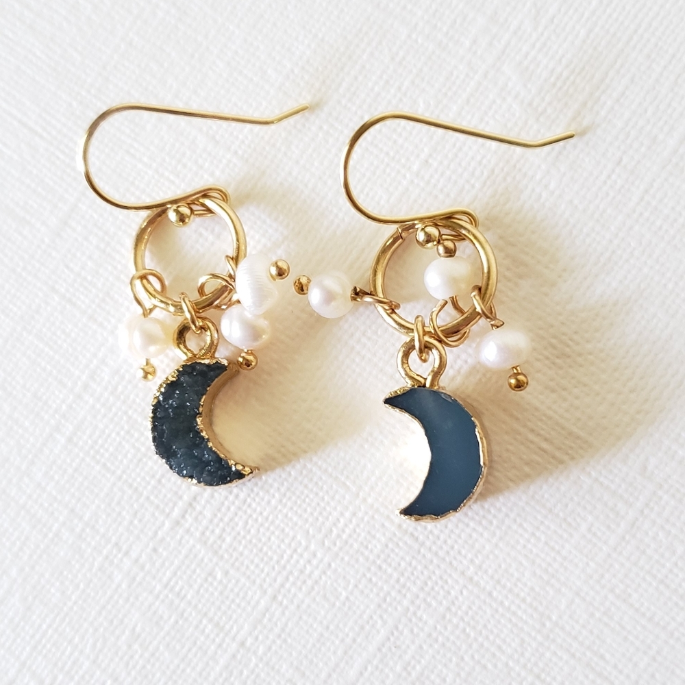 Gold plated hook crescent pearl earring